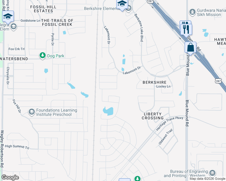 map of restaurants, bars, coffee shops, grocery stores, and more near 9544 Abington Avenue in Fort Worth