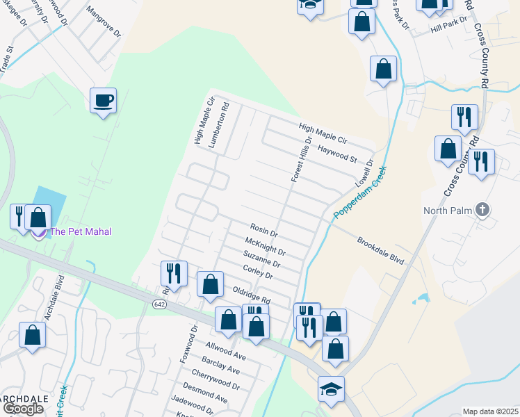 map of restaurants, bars, coffee shops, grocery stores, and more near 7740 Buck Pond Road in North Charleston