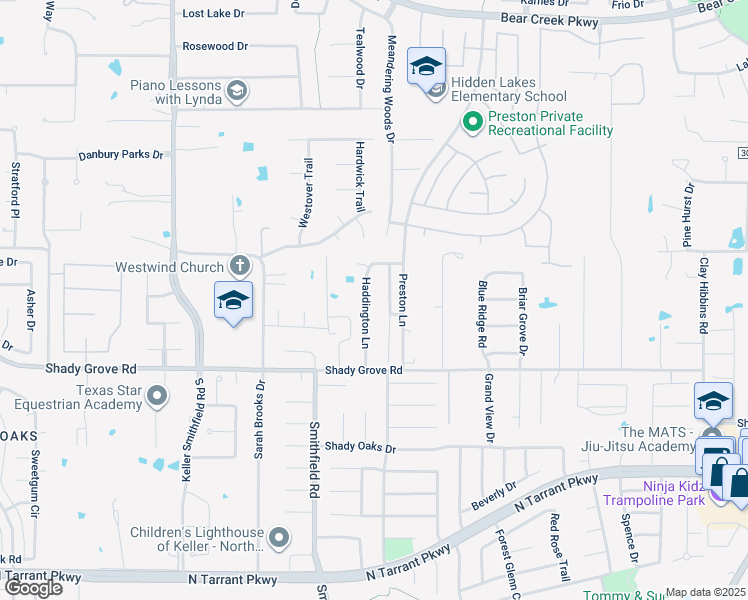 map of restaurants, bars, coffee shops, grocery stores, and more near 1313 Haddington Ln in Keller