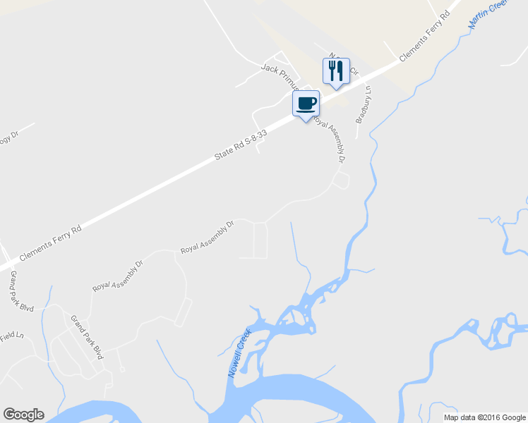 map of restaurants, bars, coffee shops, grocery stores, and more near 212 Royal Assembly Drive in Charleston