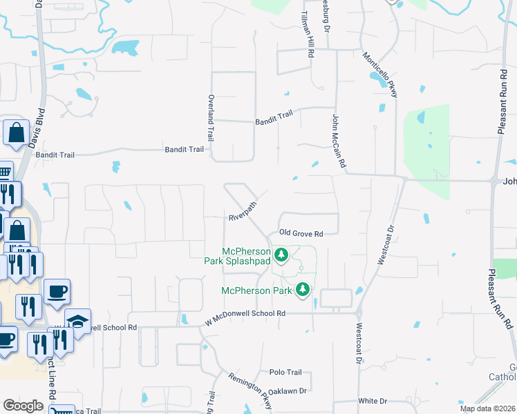 map of restaurants, bars, coffee shops, grocery stores, and more near 417 Riverpath in Colleyville