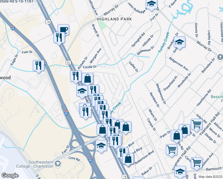map of restaurants, bars, coffee shops, grocery stores, and more near 330 Hawthorne Drive in North Charleston
