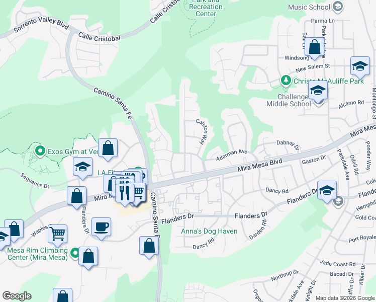 map of restaurants, bars, coffee shops, grocery stores, and more near 10605 Kemerton Road in San Diego