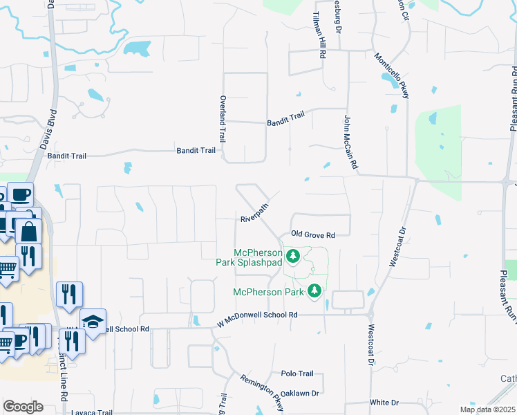 map of restaurants, bars, coffee shops, grocery stores, and more near 6905 Providence Road in Colleyville