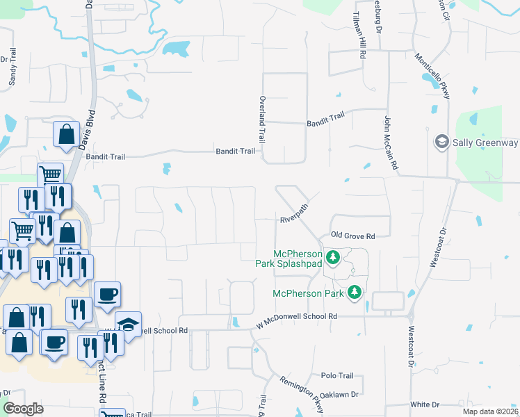 map of restaurants, bars, coffee shops, grocery stores, and more near 7005 Schubert in Colleyville
