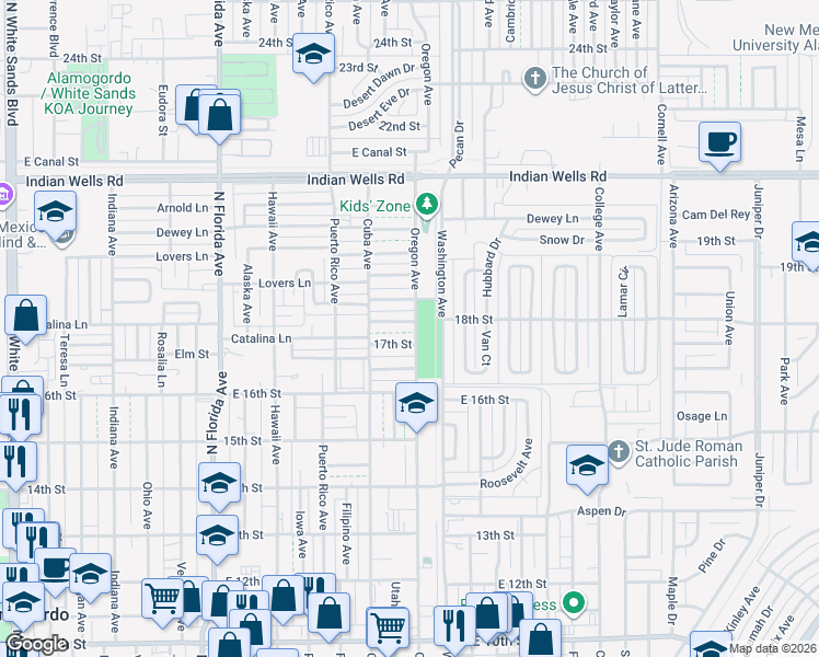 map of restaurants, bars, coffee shops, grocery stores, and more near 1315 17th Street in Alamogordo