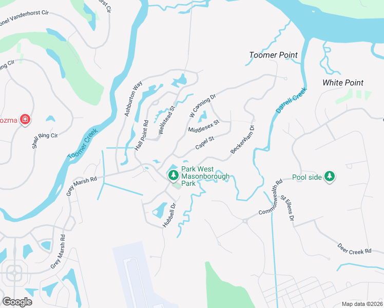 map of restaurants, bars, coffee shops, grocery stores, and more near 1508 Capel Street in Mount Pleasant