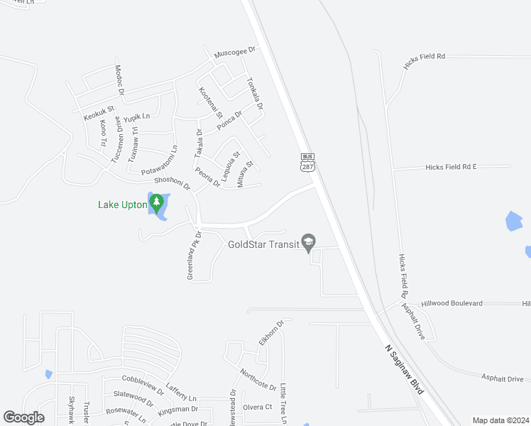 map of restaurants, bars, coffee shops, grocery stores, and more near 10251 North Saginaw Boulevard in Fort Worth