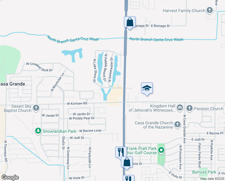 map of restaurants, bars, coffee shops, grocery stores, and more near 442 West Kortsen Road in Casa Grande