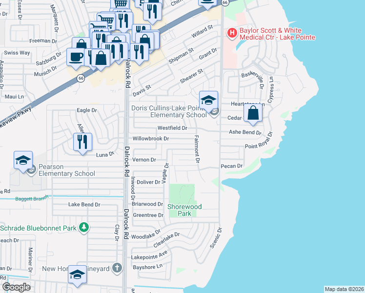 map of restaurants, bars, coffee shops, grocery stores, and more near 9201 Vagas Drive in Rowlett