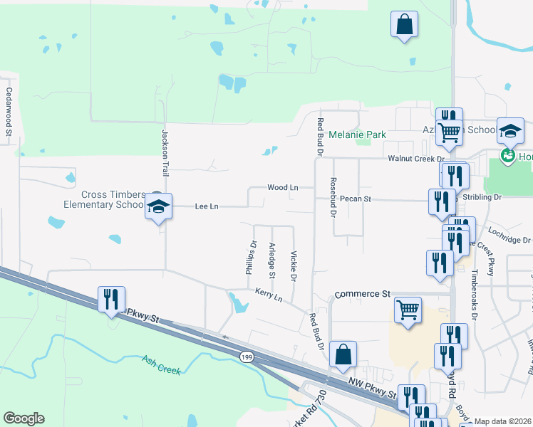 map of restaurants, bars, coffee shops, grocery stores, and more near 812 Ethridge Drive in Azle