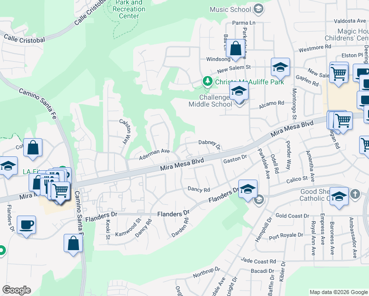 map of restaurants, bars, coffee shops, grocery stores, and more near 10766 Dabney Drive in San Diego