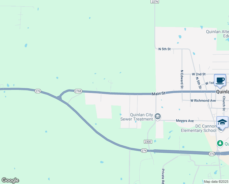map of restaurants, bars, coffee shops, grocery stores, and more near 2316 Farm to Market Road 35 in Quinlan