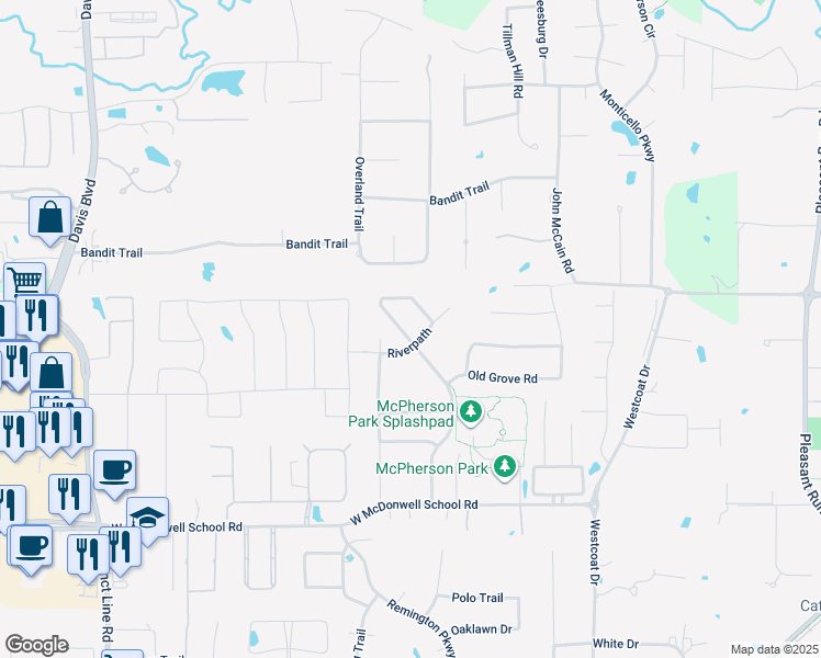 map of restaurants, bars, coffee shops, grocery stores, and more near 6905 Providence Rd in Colleyville