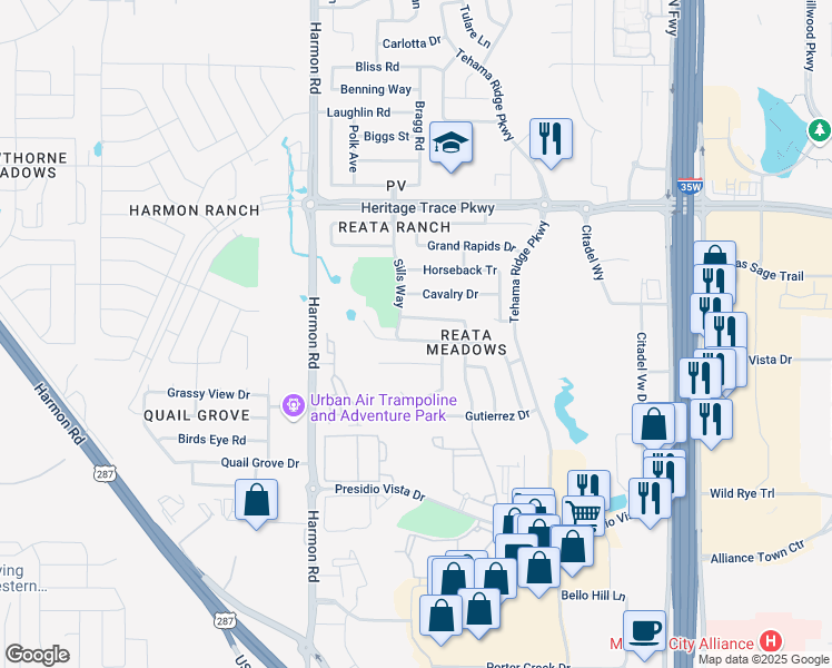 map of restaurants, bars, coffee shops, grocery stores, and more near 2220 Loreto Drive in Fort Worth