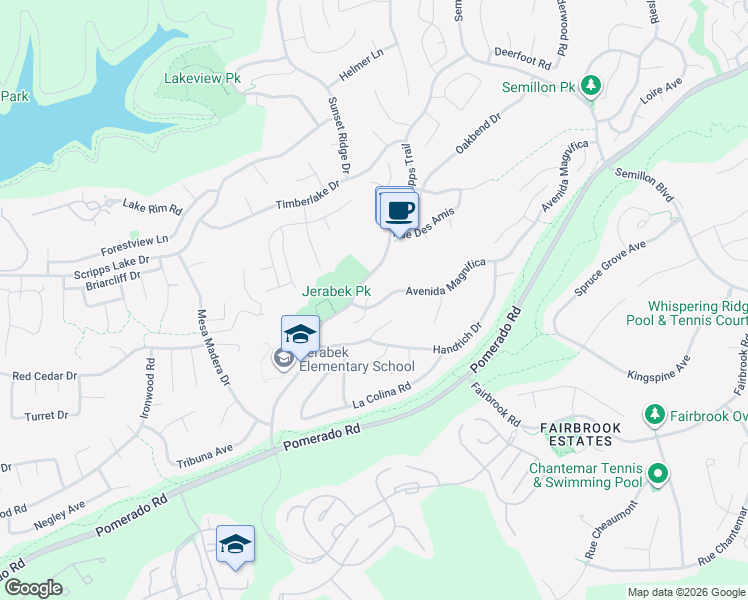 map of restaurants, bars, coffee shops, grocery stores, and more near 11754 Lake Grove Court in San Diego