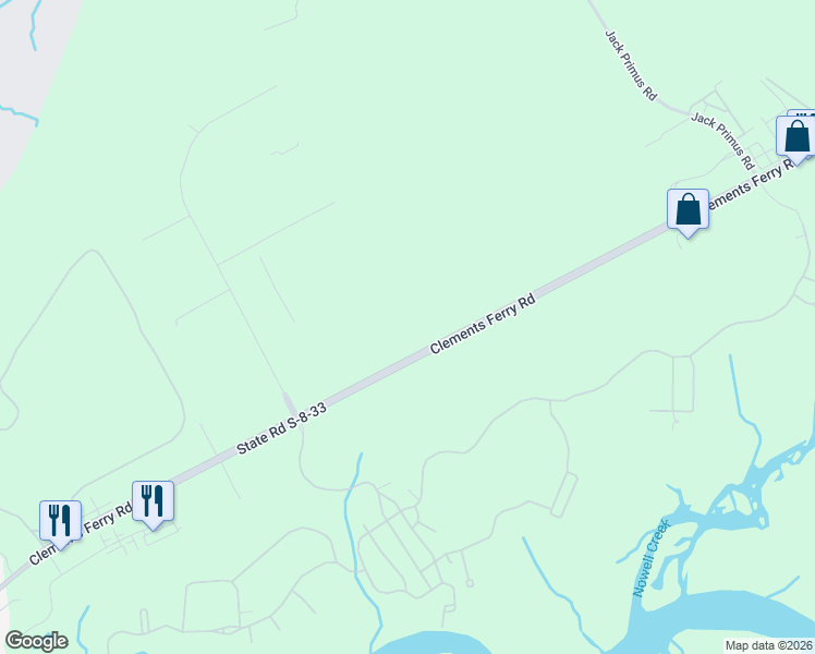 map of restaurants, bars, coffee shops, grocery stores, and more near 2143 Clements Ferry Road in Wando
