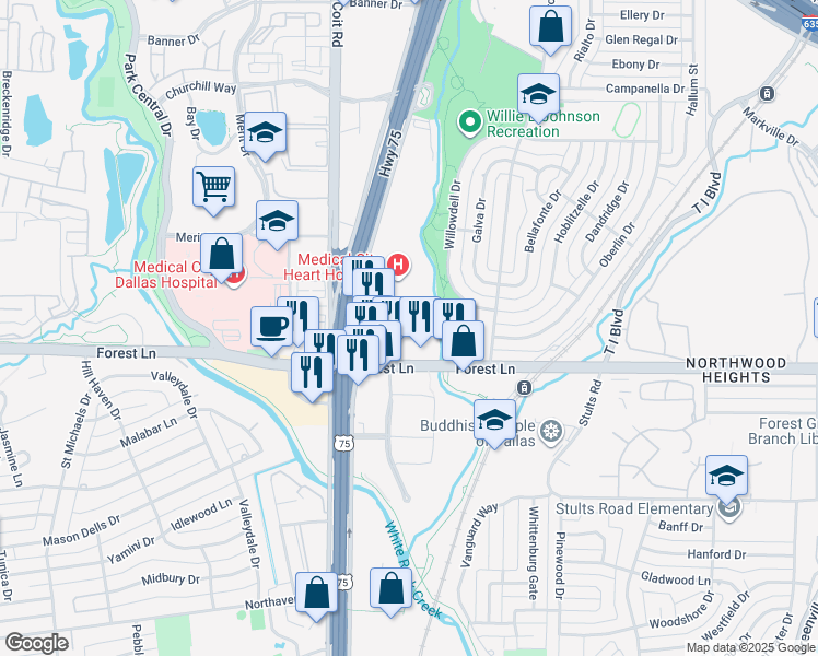 map of restaurants, bars, coffee shops, grocery stores, and more near in Dallas