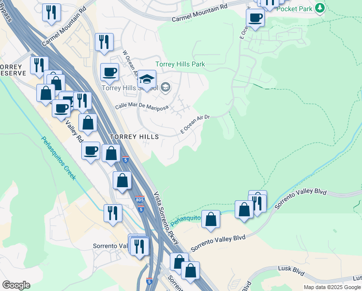 map of restaurants, bars, coffee shops, grocery stores, and more near 10495 Abalone Landing Terrace in San Diego