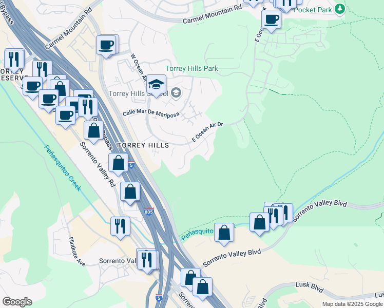 map of restaurants, bars, coffee shops, grocery stores, and more near 10495 Abalone Landing Terrace in San Diego