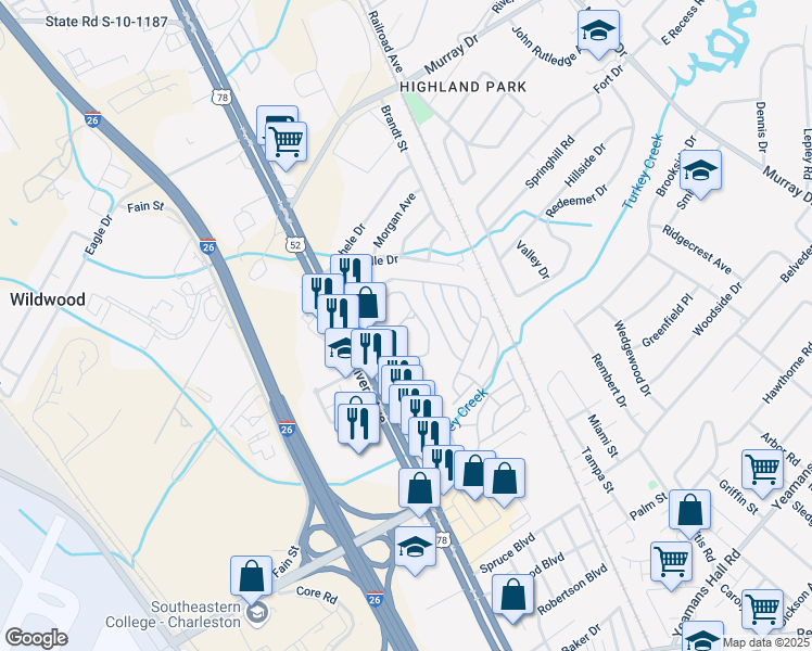 map of restaurants, bars, coffee shops, grocery stores, and more near 2011 Coldspring Drive in North Charleston