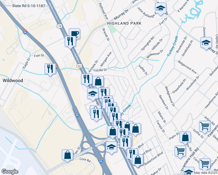 map of restaurants, bars, coffee shops, grocery stores, and more near 6231 Rolling Fork Road in North Charleston