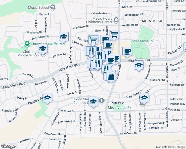 map of restaurants, bars, coffee shops, grocery stores, and more near 8170 Kenova Street in San Diego