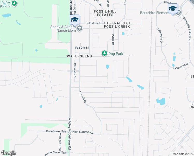map of restaurants, bars, coffee shops, grocery stores, and more near 505 Winterwood Court in Fort Worth