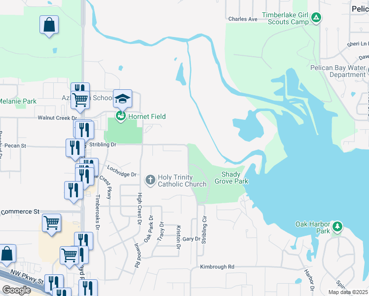 map of restaurants, bars, coffee shops, grocery stores, and more near 633 Oak View Court in Azle