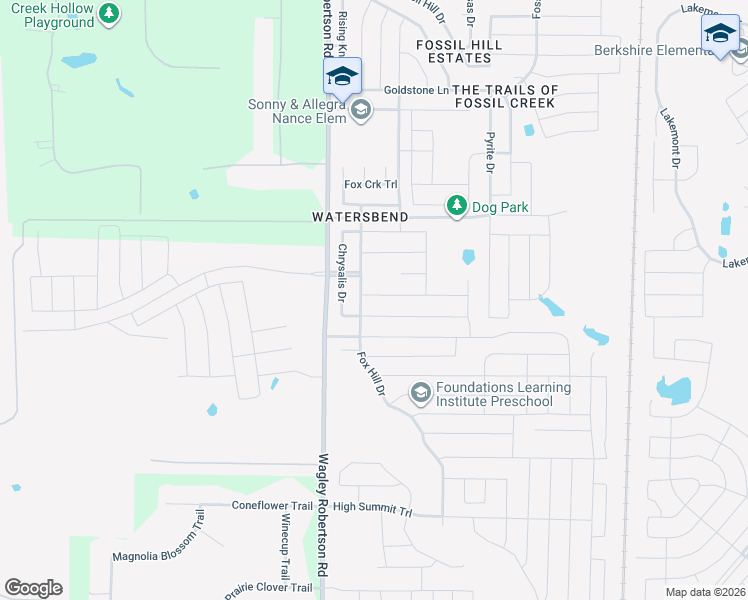 map of restaurants, bars, coffee shops, grocery stores, and more near 629 Wildriver Trail in Fort Worth
