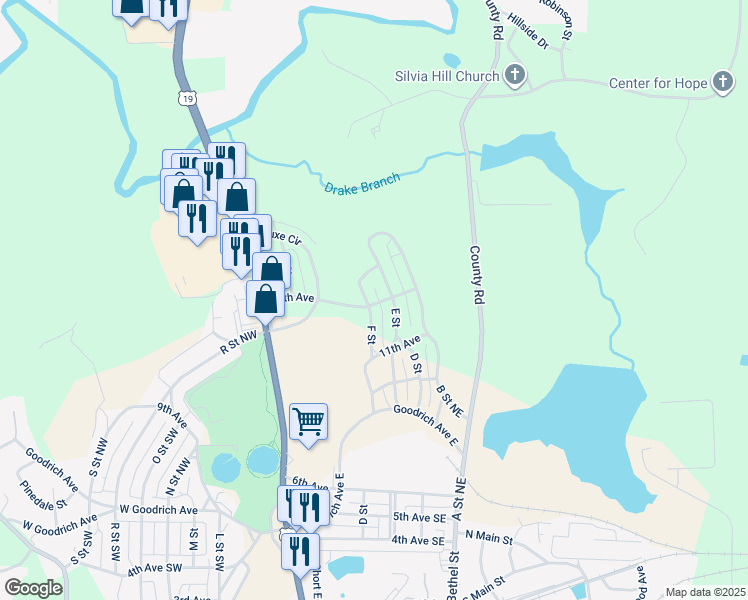 map of restaurants, bars, coffee shops, grocery stores, and more near 418 E Street in Thomaston
