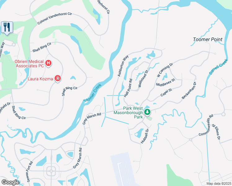 map of restaurants, bars, coffee shops, grocery stores, and more near 2025 Ashburtion Way in Mount Pleasant