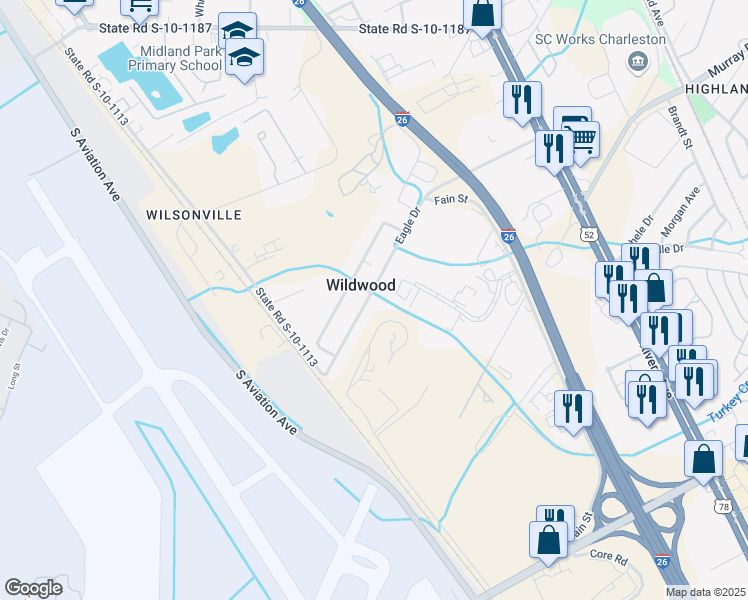 map of restaurants, bars, coffee shops, grocery stores, and more near in Wildwood
