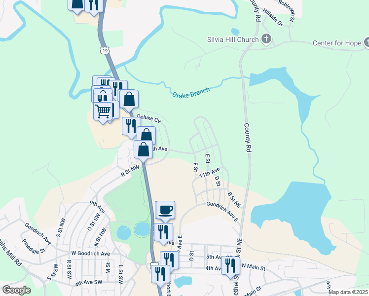 map of restaurants, bars, coffee shops, grocery stores, and more near 124 12th Avenue in Thomaston