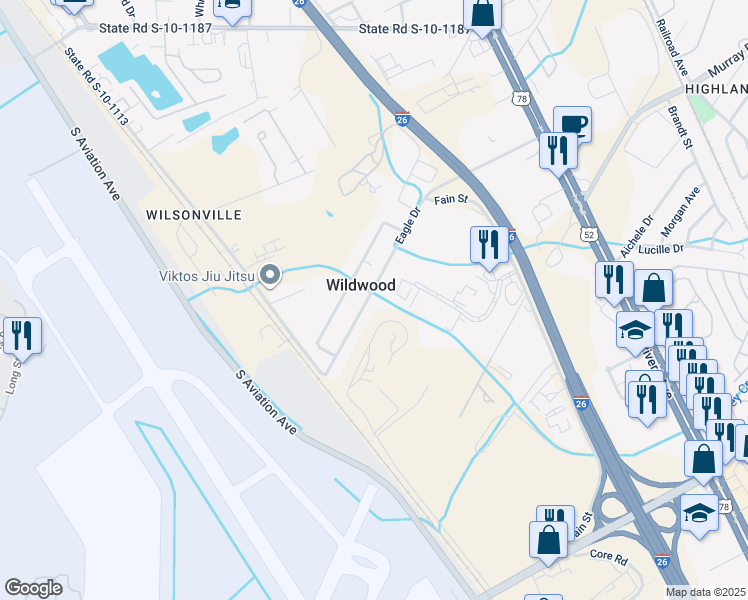 map of restaurants, bars, coffee shops, grocery stores, and more near in Wildwood
