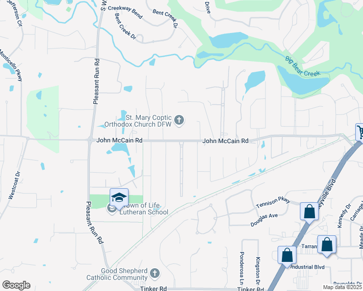 map of restaurants, bars, coffee shops, grocery stores, and more near 7018 Shalimar Court in Colleyville