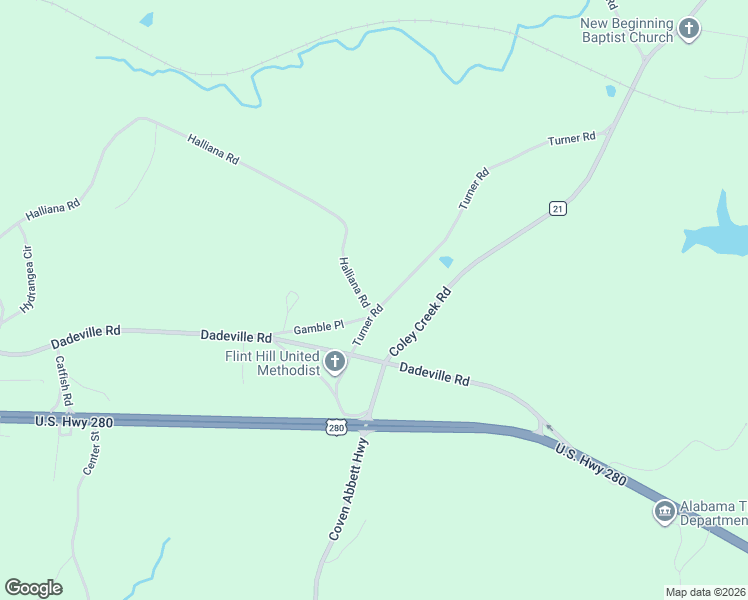 map of restaurants, bars, coffee shops, grocery stores, and more near 131 Turner Road in Alexander City