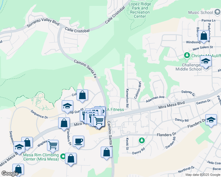 map of restaurants, bars, coffee shops, grocery stores, and more near 10694 Glendover Lane in San Diego