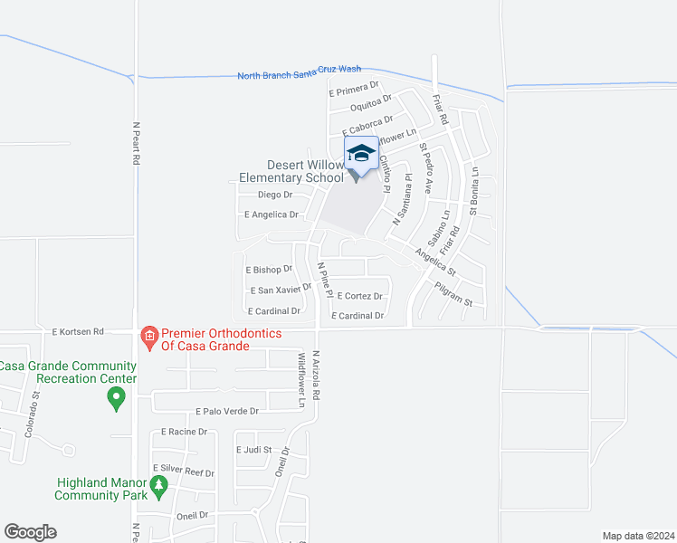 map of restaurants, bars, coffee shops, grocery stores, and more near 1734 San Xavier Drive in Casa Grande