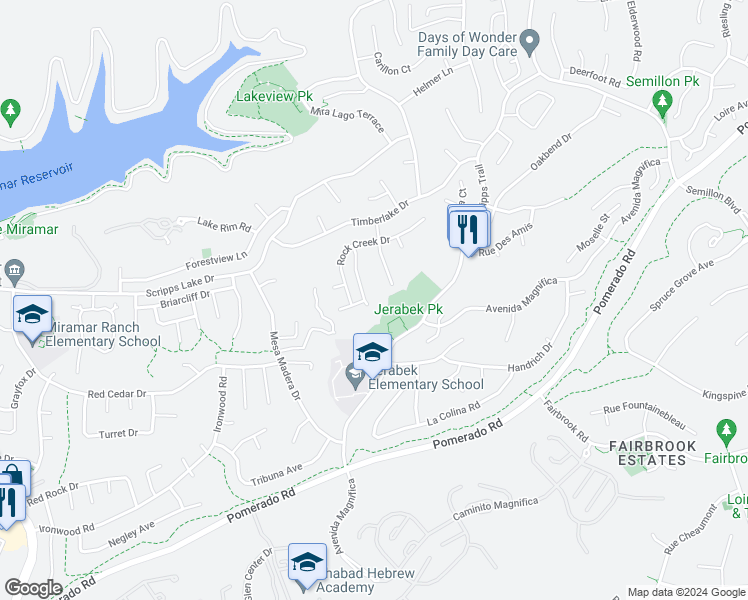 map of restaurants, bars, coffee shops, grocery stores, and more near 10405 White Birch Drive in San Diego