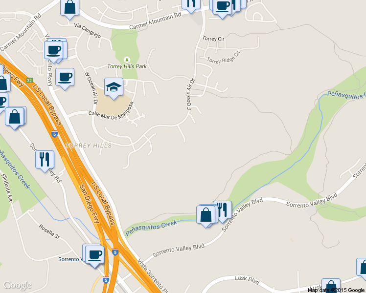 map of restaurants, bars, coffee shops, grocery stores, and more near 10513 Corte Jardin Del Mar in San Diego