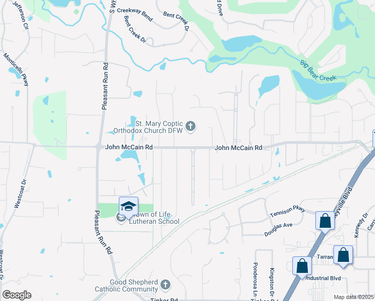 map of restaurants, bars, coffee shops, grocery stores, and more near 7018 Shalimar Court in Colleyville
