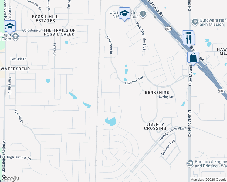 map of restaurants, bars, coffee shops, grocery stores, and more near 224 Lemley Drive in Fort Worth
