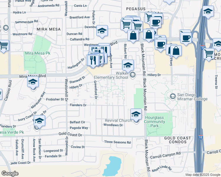 map of restaurants, bars, coffee shops, grocery stores, and more near 10639 Caminito Chueco in San Diego