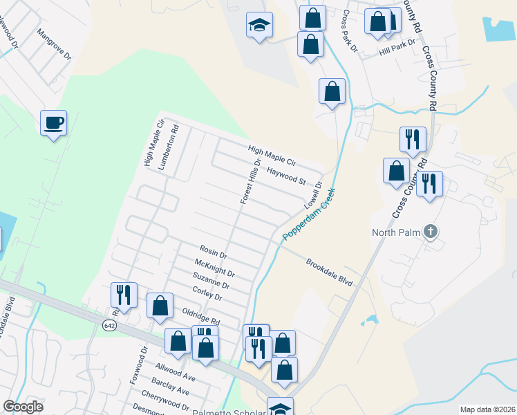 map of restaurants, bars, coffee shops, grocery stores, and more near 7685 Eagle Lake Road in North Charleston