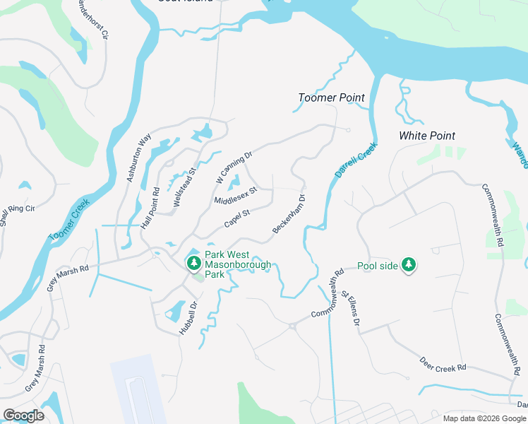 map of restaurants, bars, coffee shops, grocery stores, and more near 1560 Capel Street in Mount Pleasant