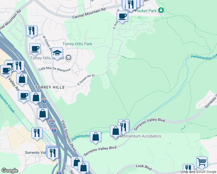 map of restaurants, bars, coffee shops, grocery stores, and more near 10513 Corte Jardin Del Mar in San Diego