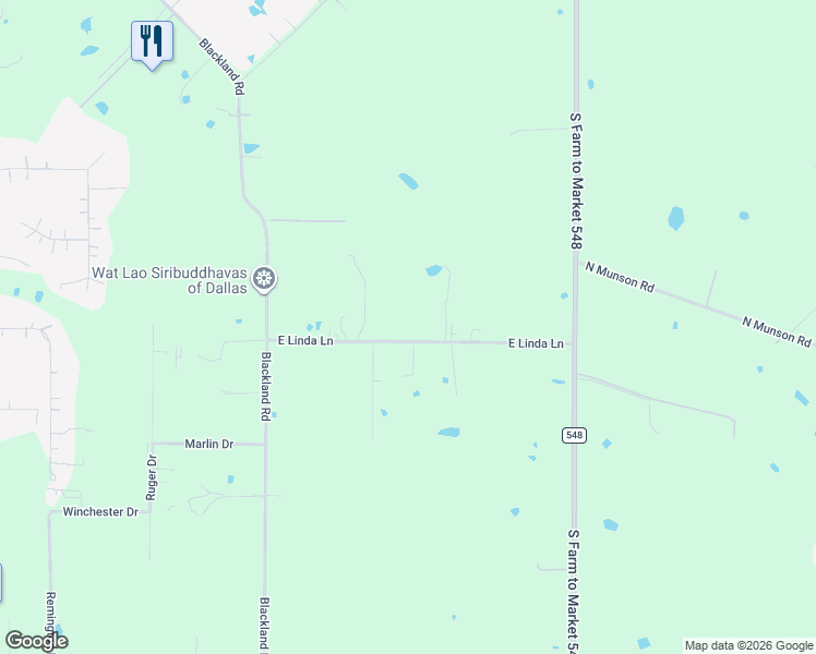 map of restaurants, bars, coffee shops, grocery stores, and more near 500 East Linda Lane in Royse City