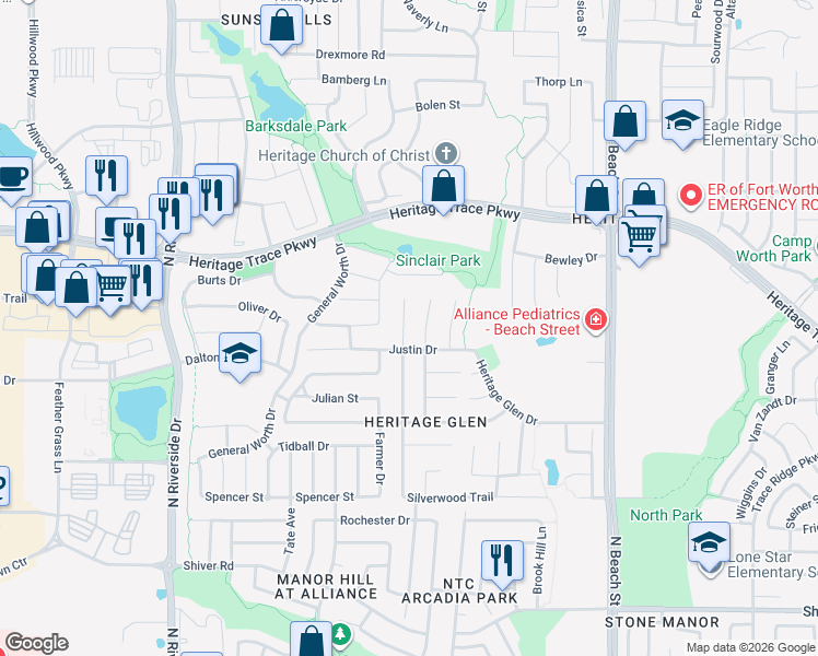 map of restaurants, bars, coffee shops, grocery stores, and more near 9416 Goldenview Drive in Fort Worth