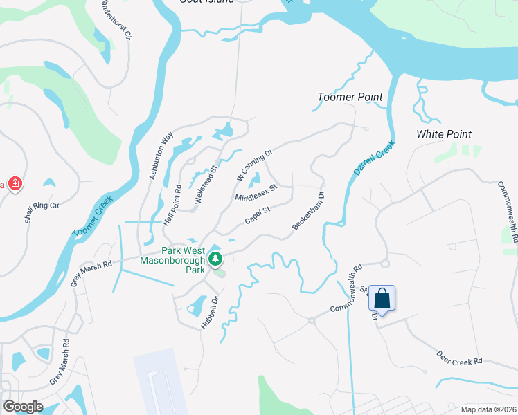 map of restaurants, bars, coffee shops, grocery stores, and more near 1531 Capel Street in Mount Pleasant